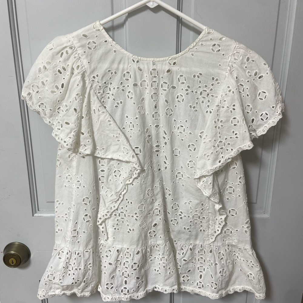 LoveShackFancy White Eyelet Ruffle Women's Top